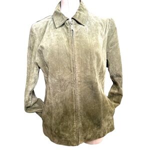 SIENA green leather jacket moss green  size Large like new